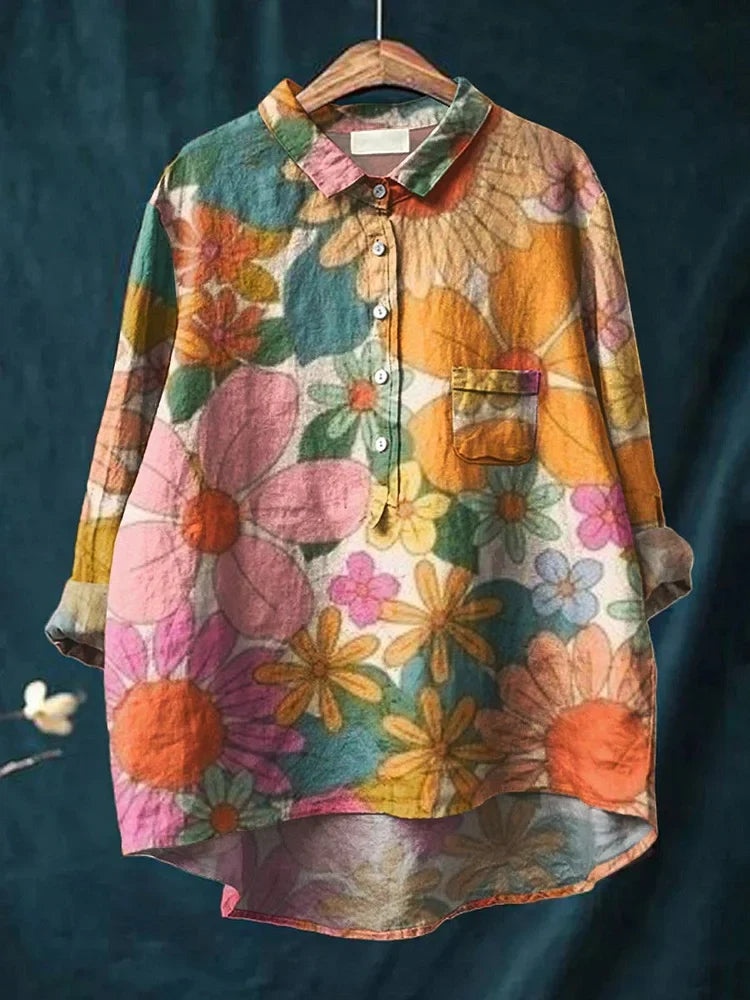 Layla | Camisa con Estampado Floral Artístico, Colorida