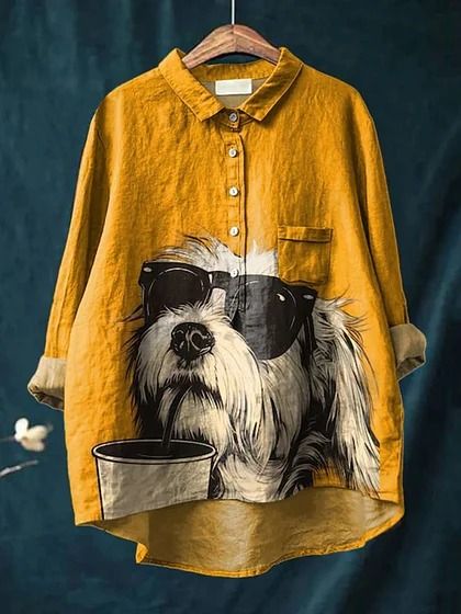Bruna | Camisa con Estampado Artístico de Perros, Divertida