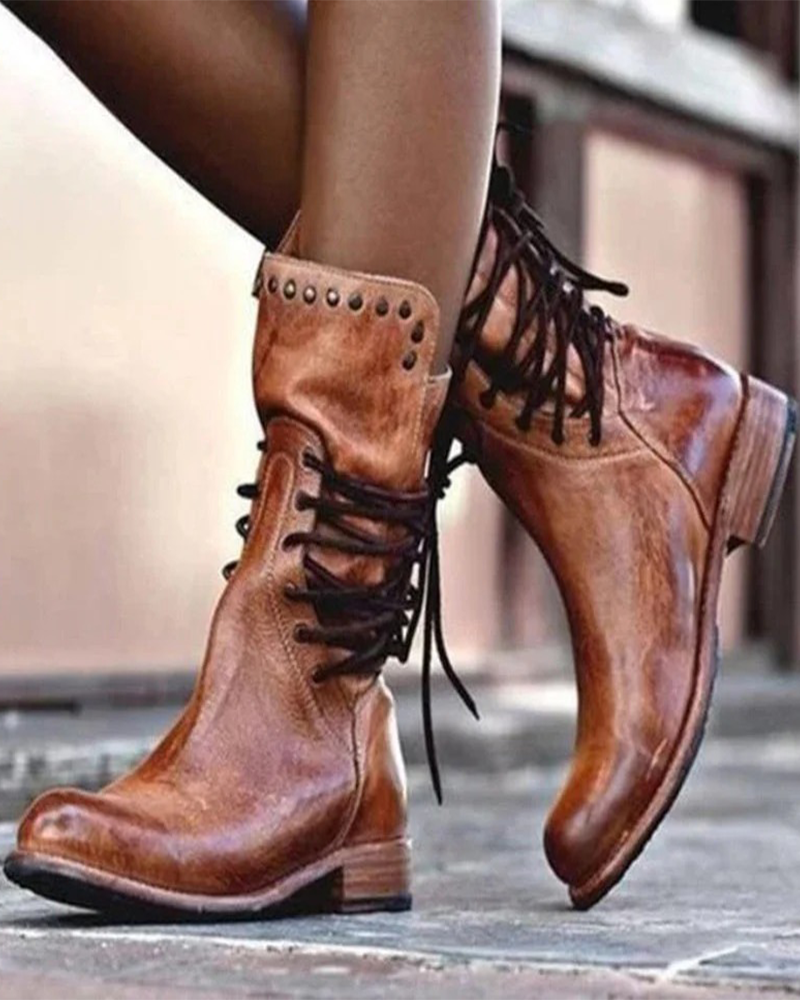 Botas Vintage con Cordones Laterales