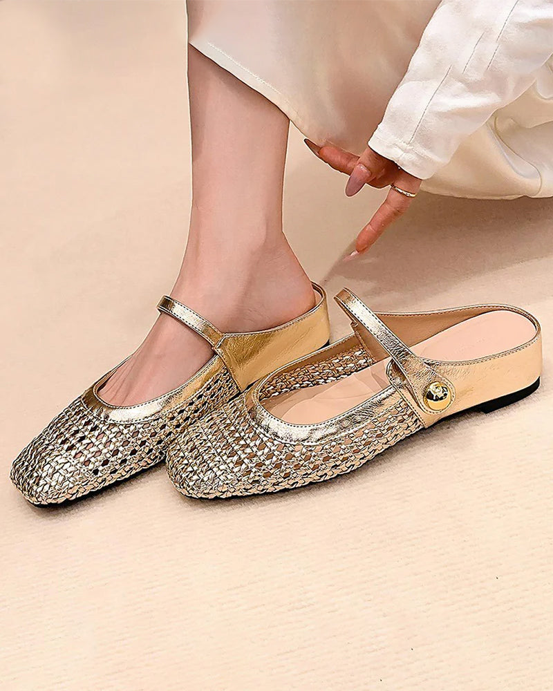 Zapatos Mary Jane Trenzados de Punta Cuadrada