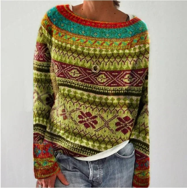 Elsa | Jersey de Cuello Redondo con Estampado Fair Isle, Invernal