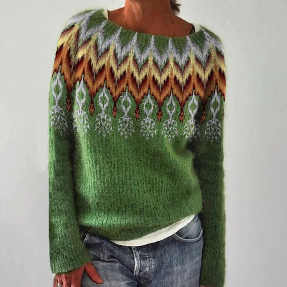Elsa | Jersey de Cuello Redondo con Estampado Fair Isle, Invernal