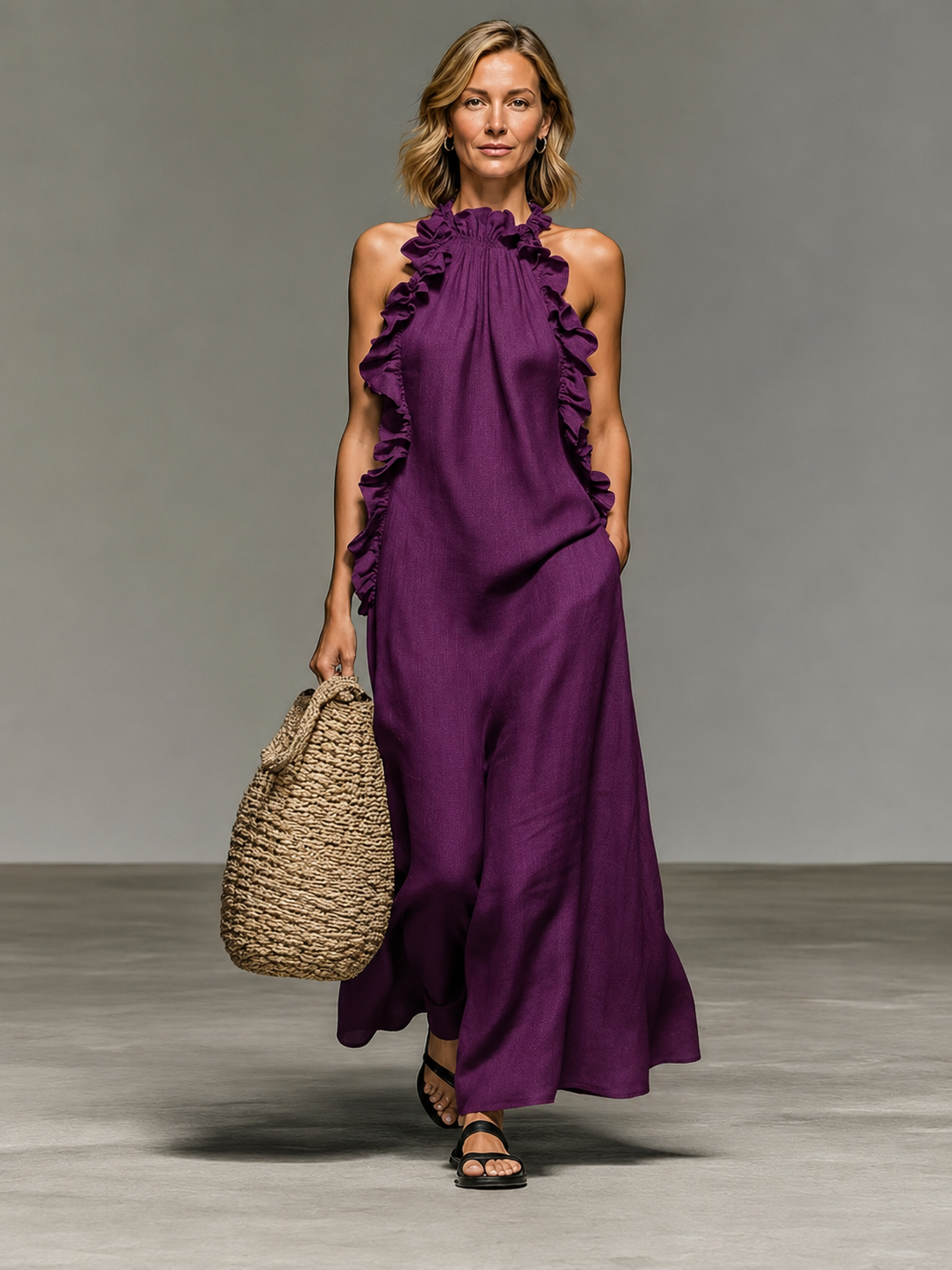 Emma | Vestido Maxi sin Mangas con Volantes Suaves, Refinado