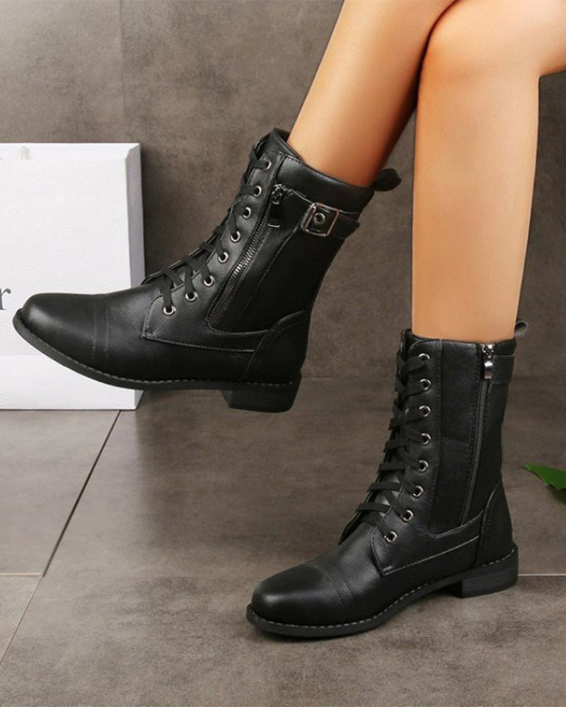 Botas de Puntera Redonda con Cremallera