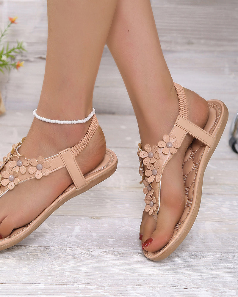 Sandalias de Playa con Flores en Relieve