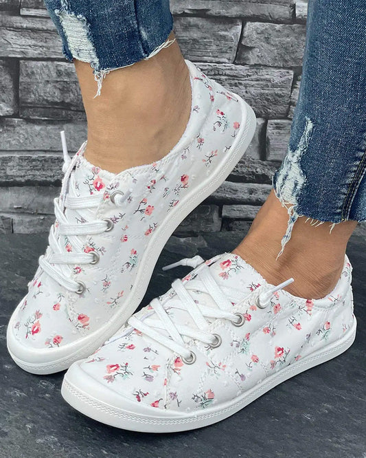 Zapatillas de Tela con Estampado Floral