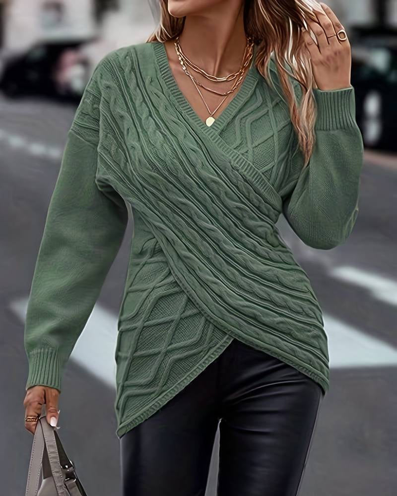 Harper | Jersey Liso de Cuello en V y Manga Larga, Básico Elegante