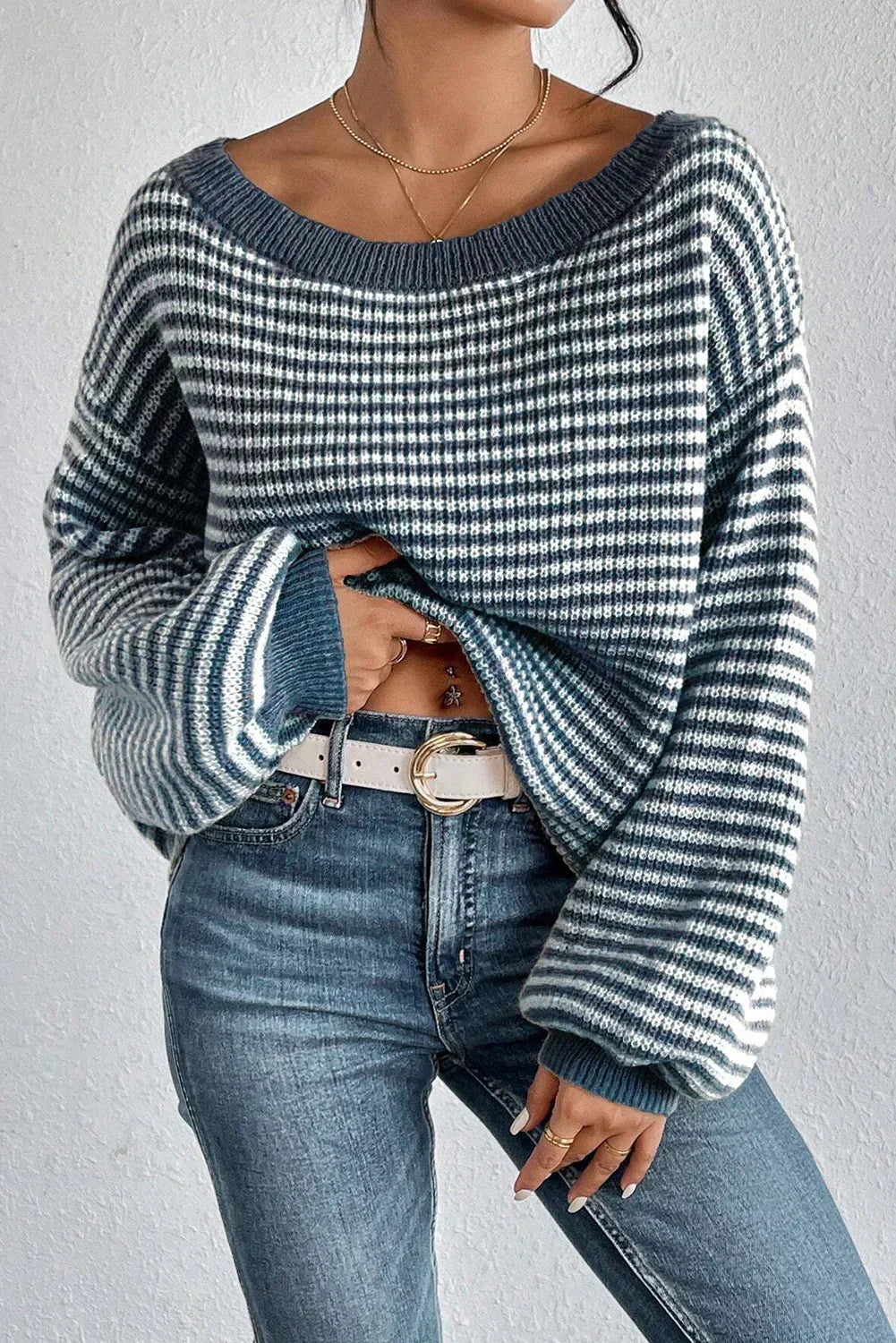 Lourdes | Jersey de Rayas con Hombros Descubiertos, Casual