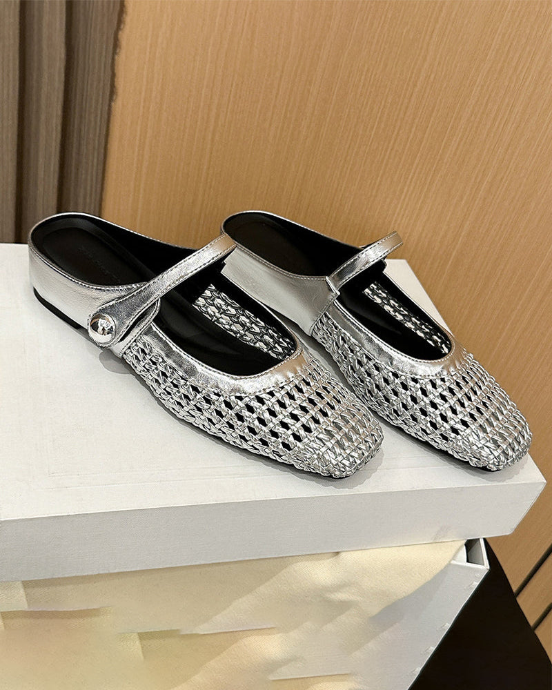 Zapatos Mary Jane Trenzados de Punta Cuadrada