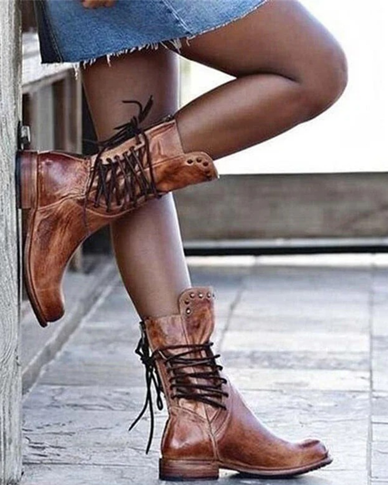 Botas Vintage con Cordones Laterales