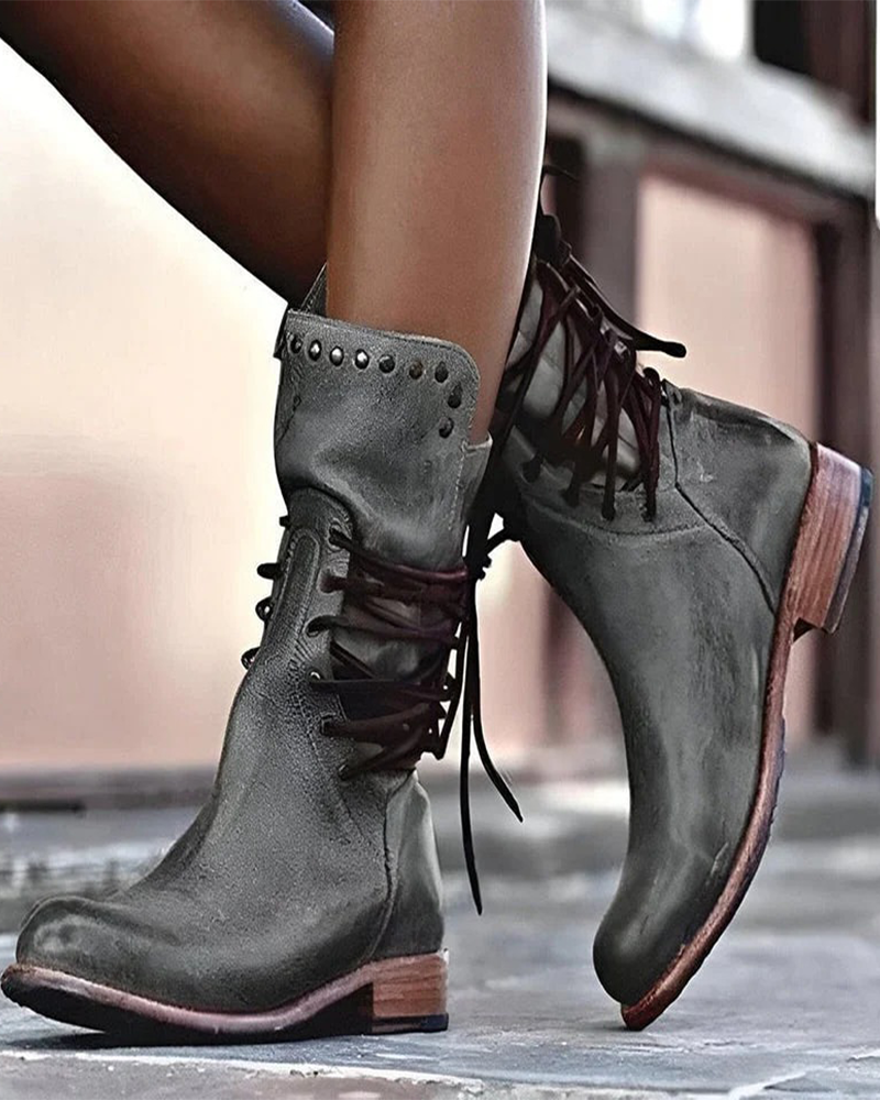 Botas Vintage con Cordones Laterales