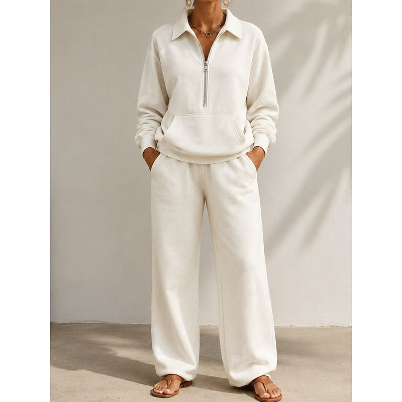 Elisenda | Conjunto de Top con Media Cremallera y Pantalón Ancho, Relajado