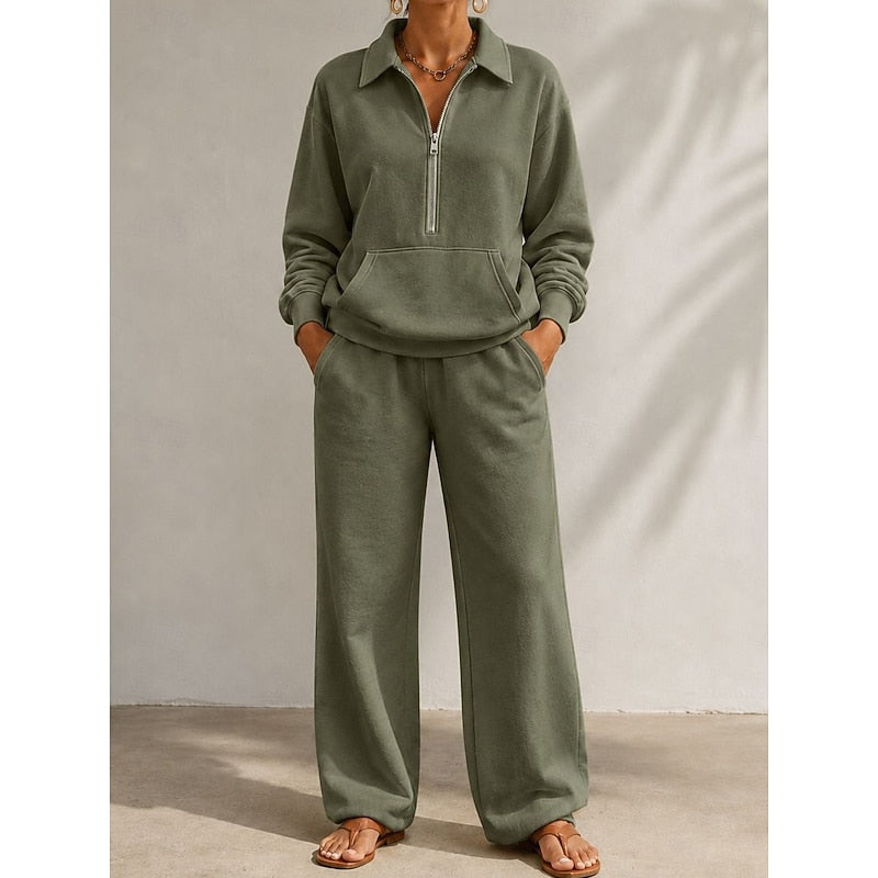 Elisenda | Conjunto de Top con Media Cremallera y Pantalón Ancho, Relajado