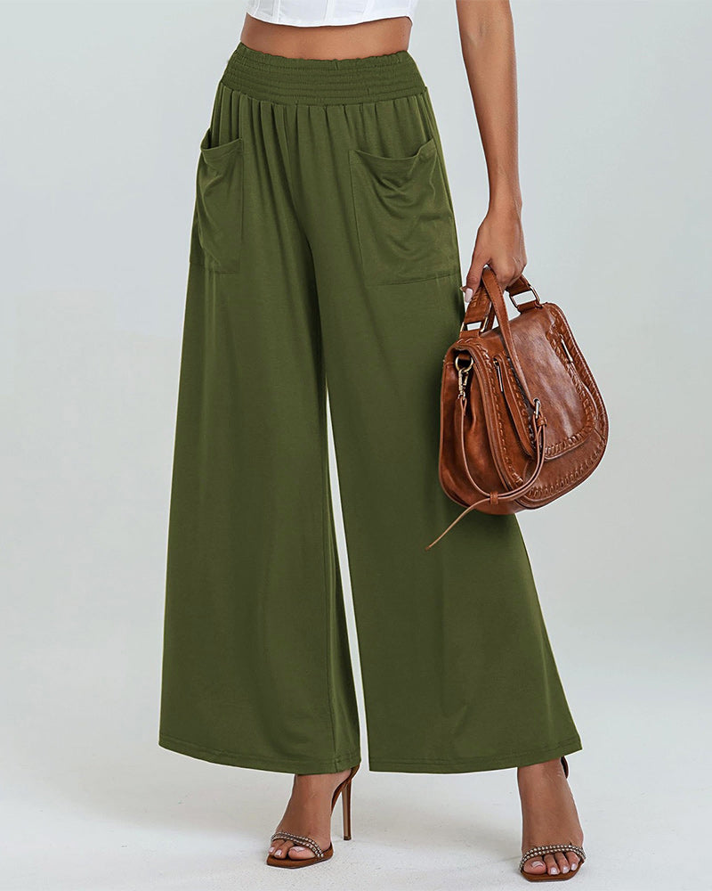 Pantalón Acampanado con Cintura Elástica y Bolsillos