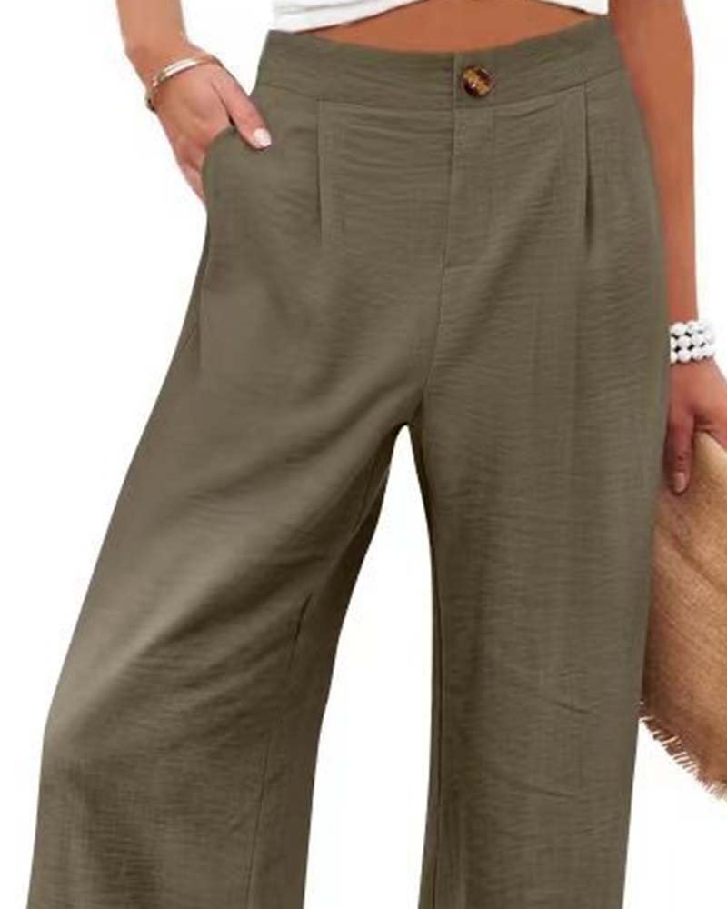 Pantalón Ancho con Cintura Elástica y Botones