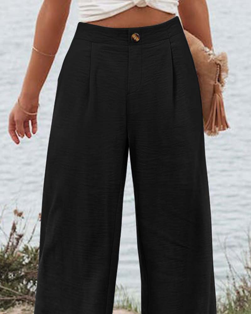 Pantalón Ancho con Cintura Elástica y Botones