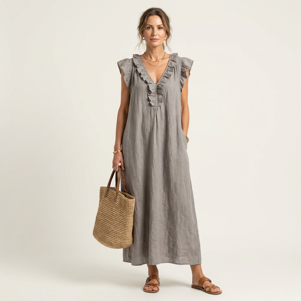Josette | Vestido Maxi con Volantes y Escote en V, Fresco y Favorecedor