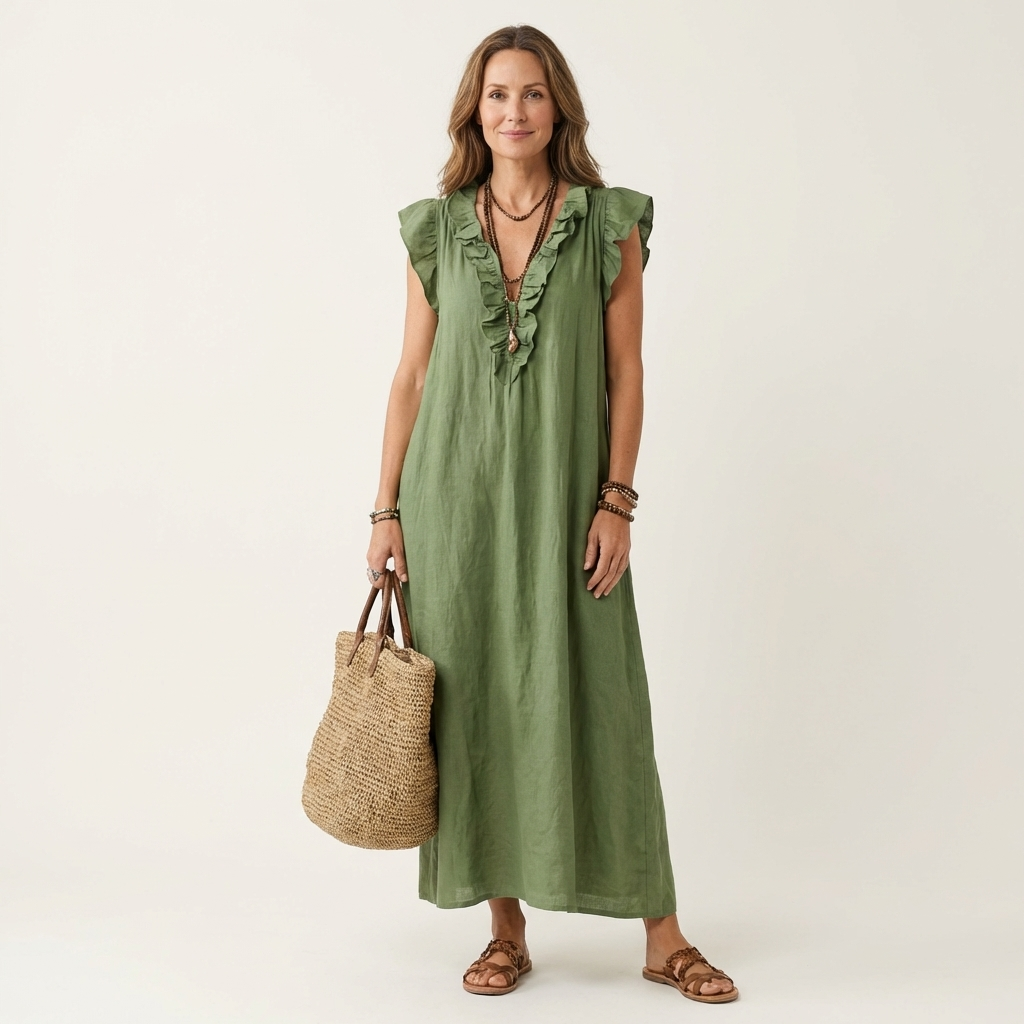 Josette | Vestido Maxi con Volantes y Escote en V, Fresco y Favorecedor