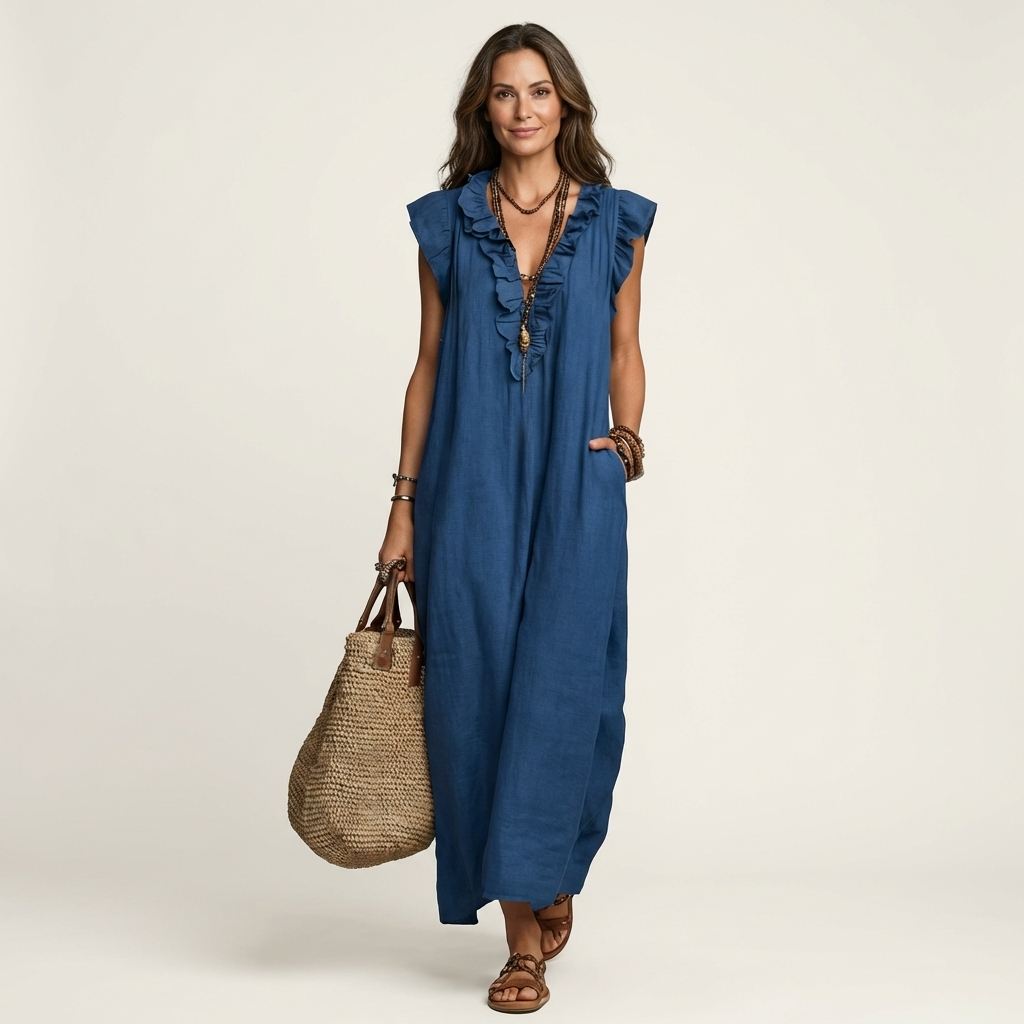 Josette | Vestido Maxi con Volantes y Escote en V, Fresco y Favorecedor