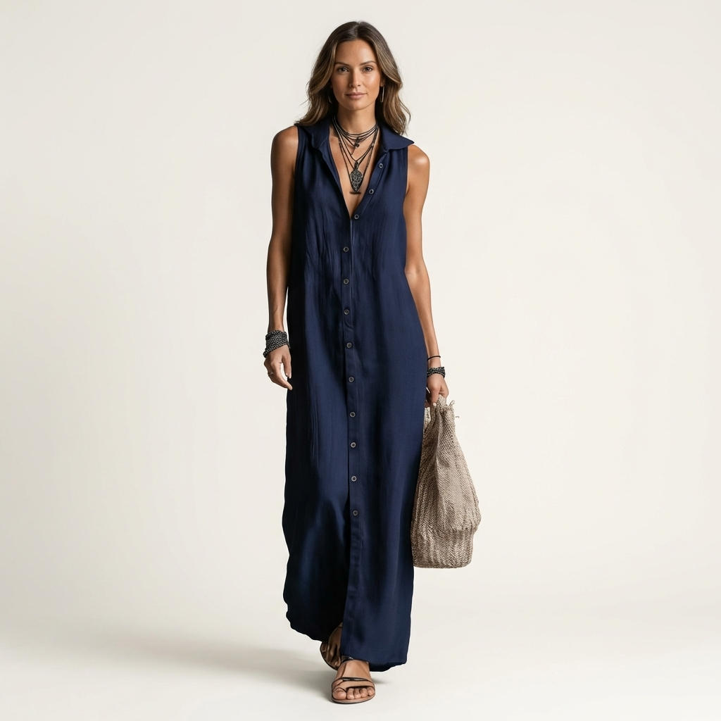 Mirabell | Vestido Maxi sin Mangas con Capucha y Botones, Versátil