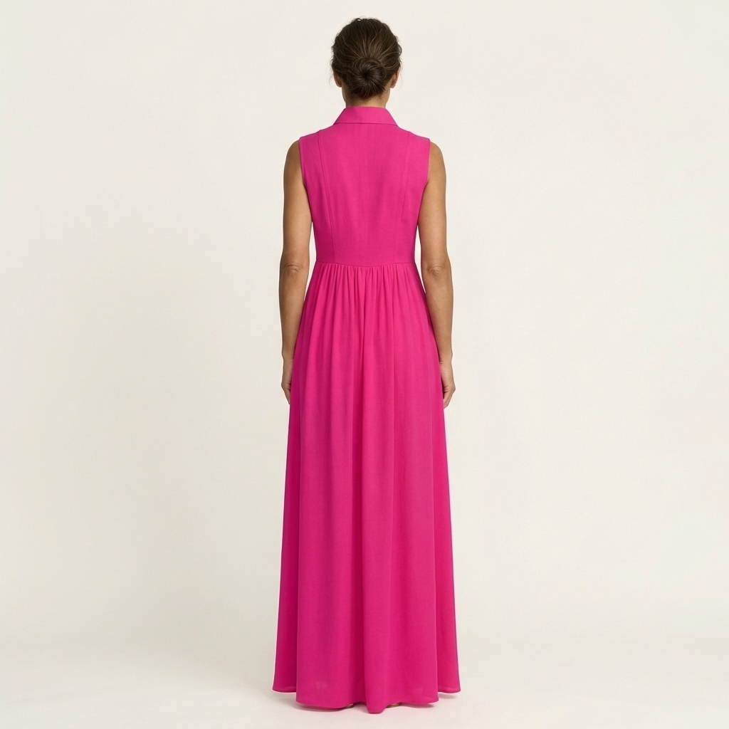 Clarisa | Vestido Maxi Plisado sin Mangas con Cuello Mao y Bolsillos