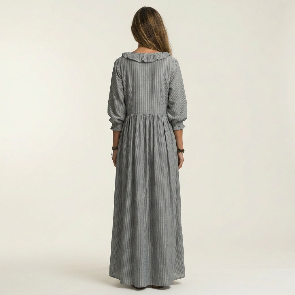 Yosetta | Vestido Maxi de Rayas con Volantes y Mangas Farol, Romántico