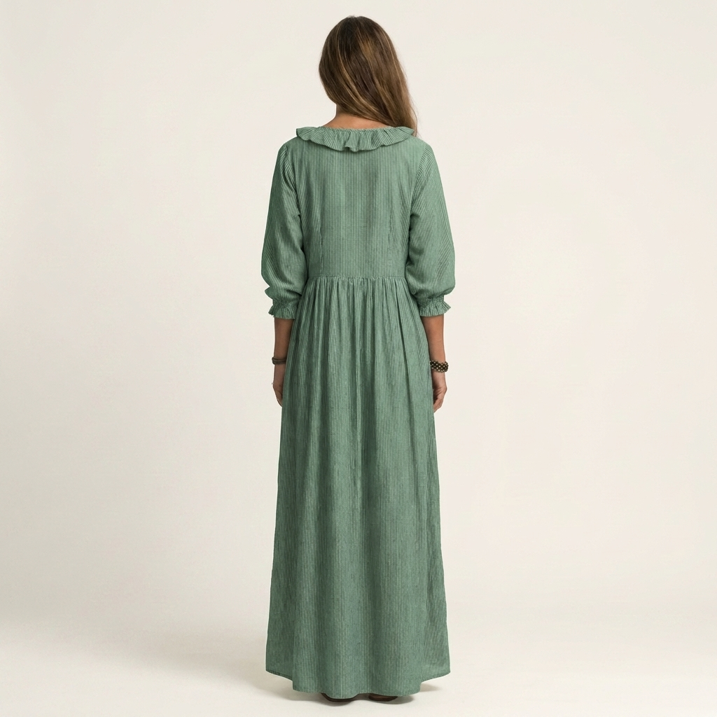 Yosetta | Vestido Maxi de Rayas con Volantes y Mangas Farol, Romántico