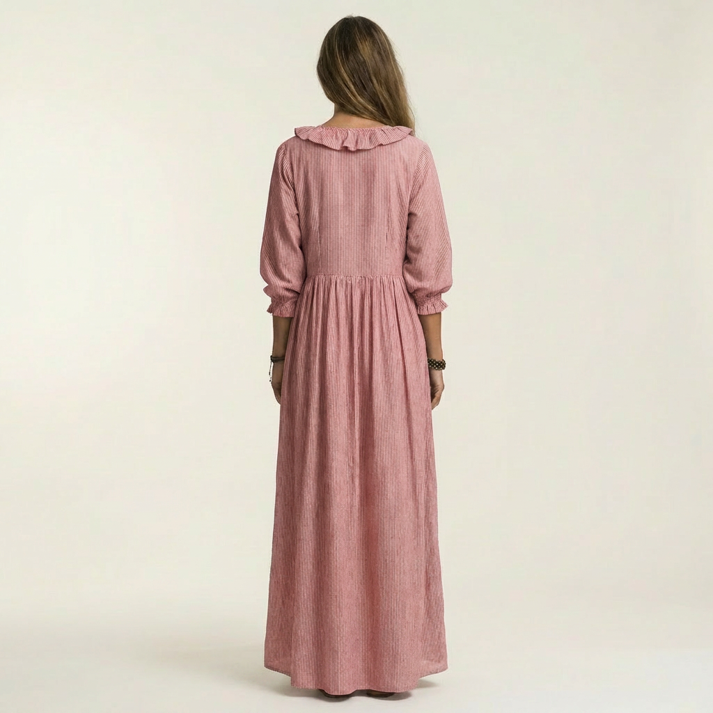 Yosetta | Vestido Maxi de Rayas con Volantes y Mangas Farol, Romántico
