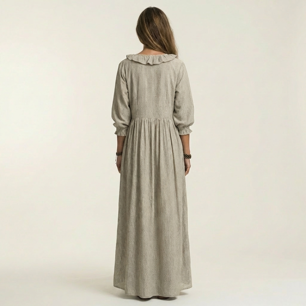 Yosetta | Vestido Maxi de Rayas con Volantes y Mangas Farol, Romántico