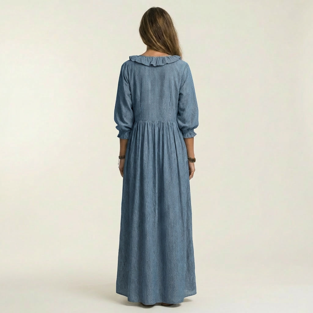 Yosetta | Vestido Maxi de Rayas con Volantes y Mangas Farol, Romántico