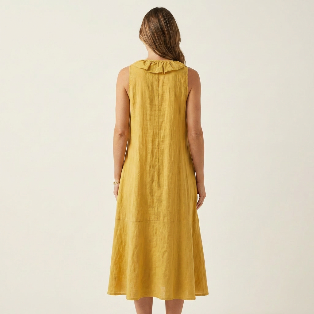Vicky | Vestido Maxi de Lino sin Mangas con Volante Frontal, Fresco
