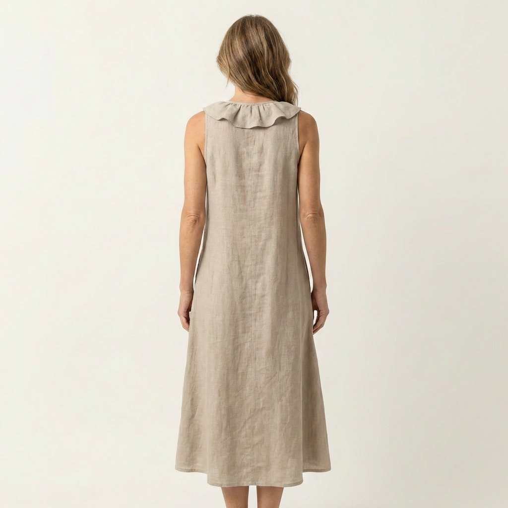 Vicky | Vestido Maxi de Lino sin Mangas con Volante Frontal, Fresco