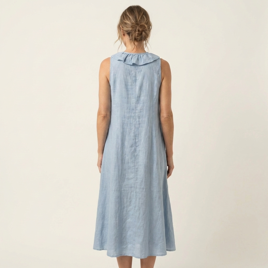Vicky | Vestido Maxi de Lino sin Mangas con Volante Frontal, Fresco