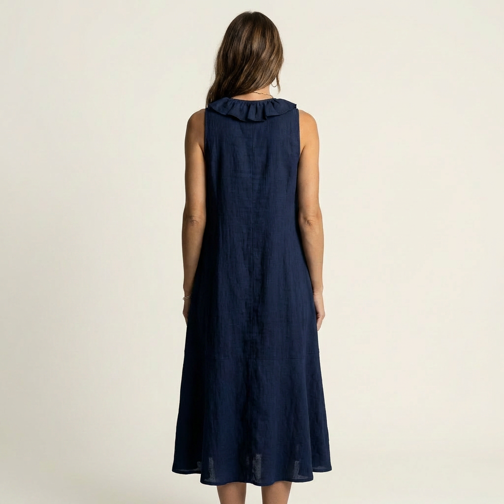 Vicky | Vestido Maxi de Lino sin Mangas con Volante Frontal, Fresco