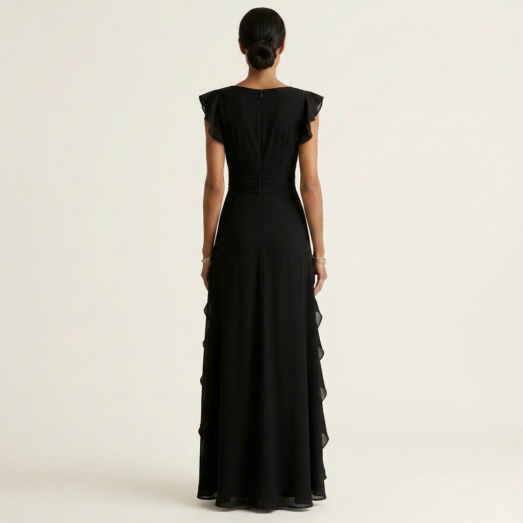 Nellyana | Vestido Maxi Cruzado con Mangas de Vuelo y Volante en Cascada