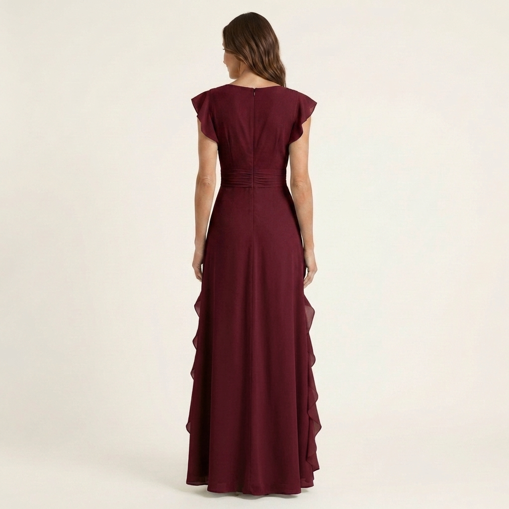 Nellyana | Vestido Maxi Cruzado con Mangas de Vuelo y Volante en Cascada