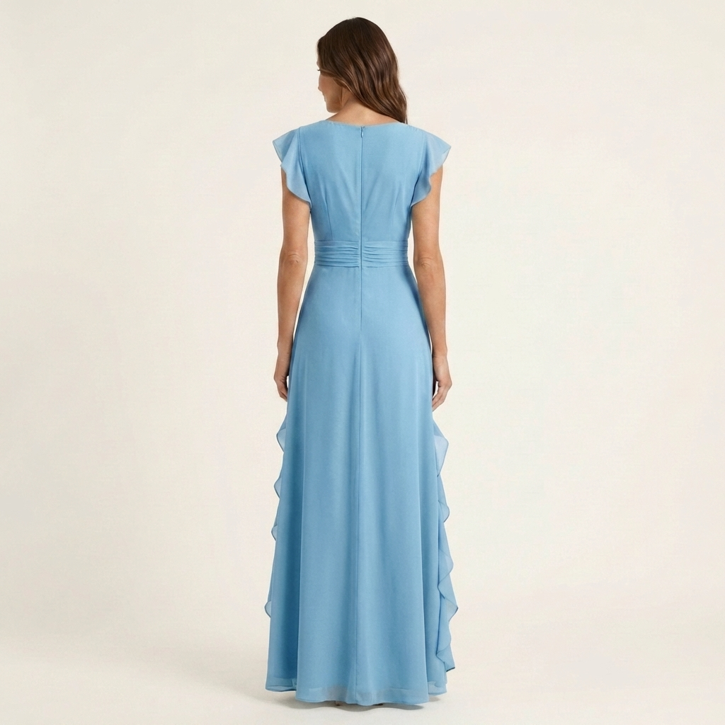 Nellyana | Vestido Maxi Cruzado con Mangas de Vuelo y Volante en Cascada