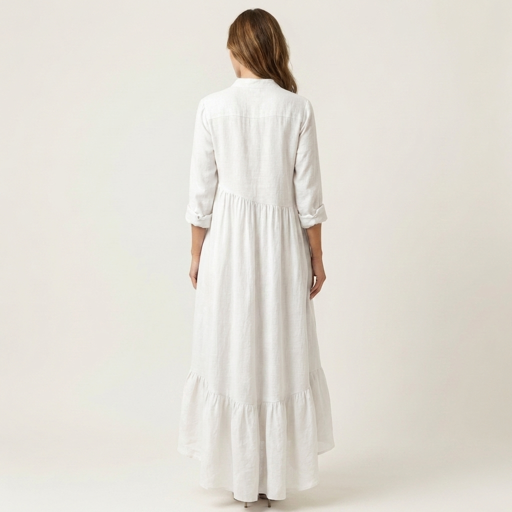 Jilana | Vestido Maxi con Cuello Mao, Botones y Bajo de Volantes, Fresco