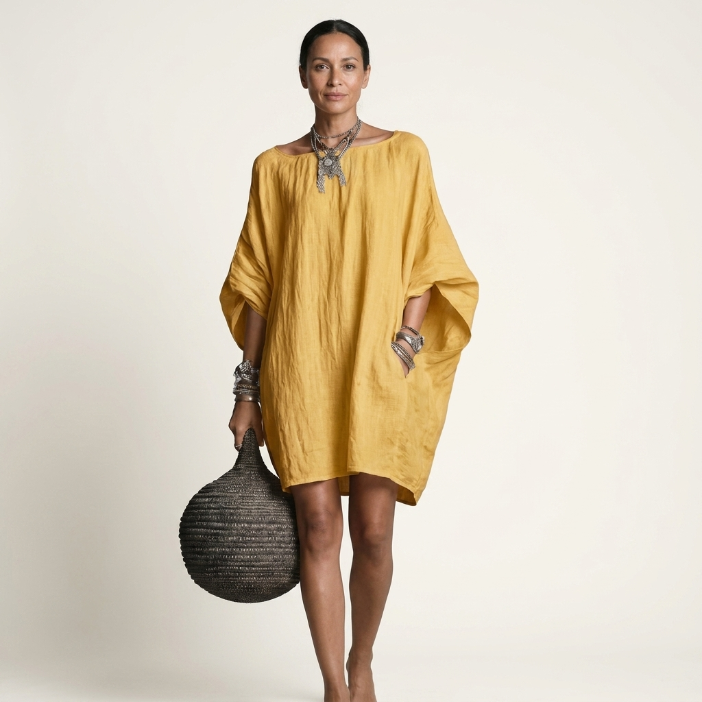 Glorielle | Vestido Corto Holgado con Mangas Murciélago y Bolsillos