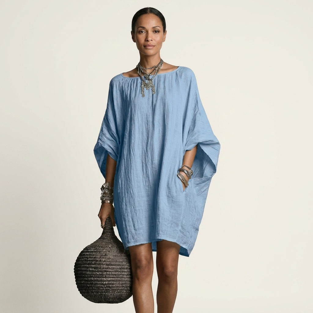 Glorielle | Vestido Corto Holgado con Mangas Murciélago y Bolsillos