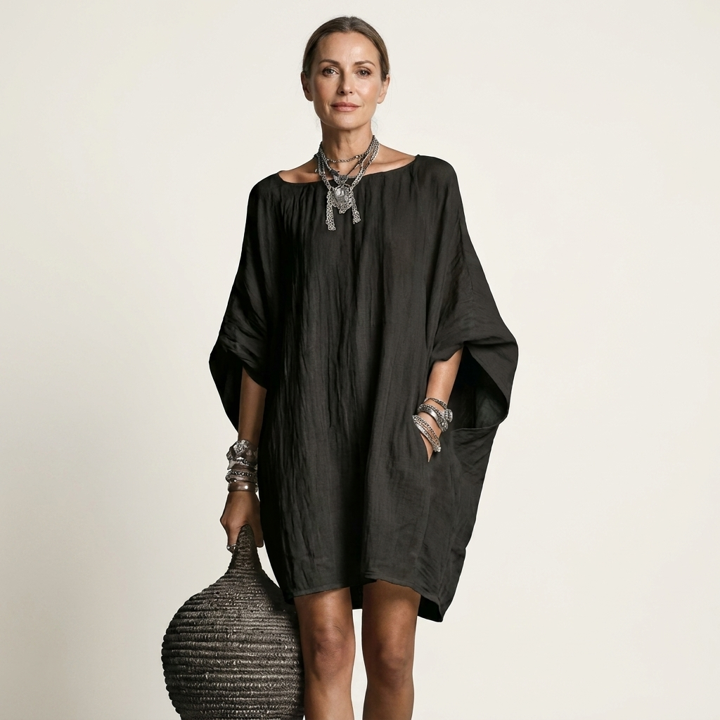 Glorielle | Vestido Corto Holgado con Mangas Murciélago y Bolsillos