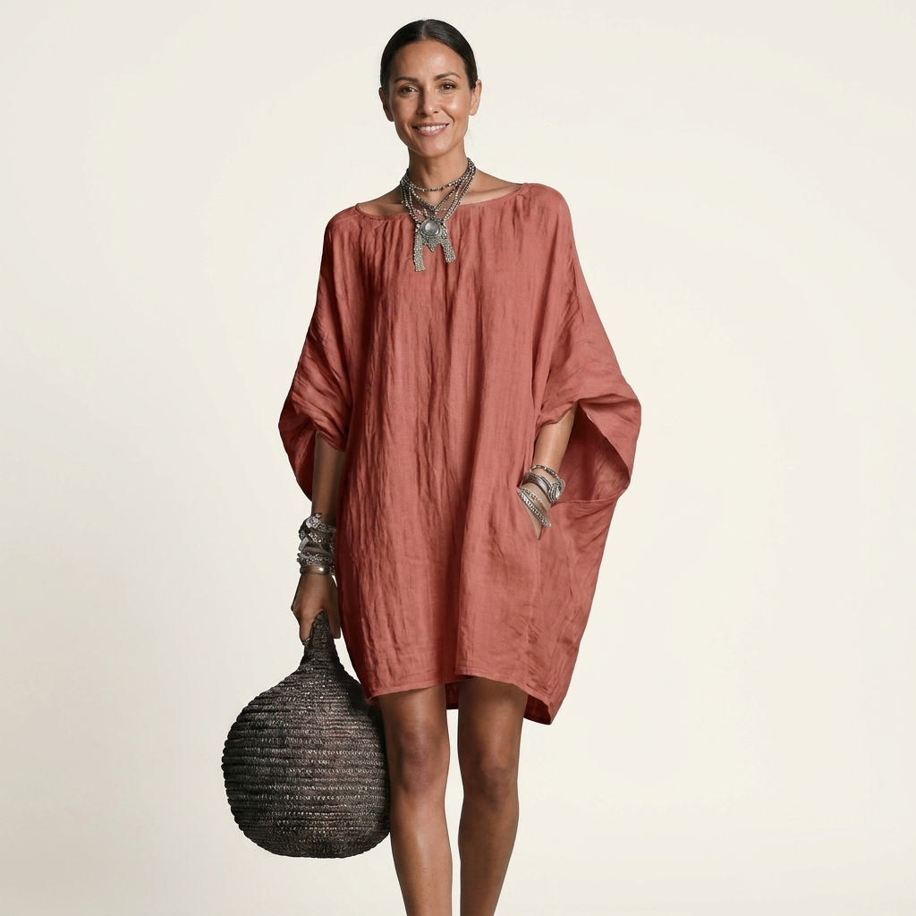 Glorielle | Vestido Corto Holgado con Mangas Murciélago y Bolsillos