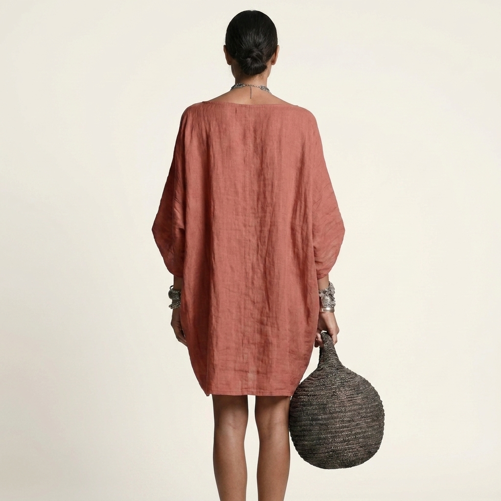 Glorielle | Vestido Corto Holgado con Mangas Murciélago y Bolsillos