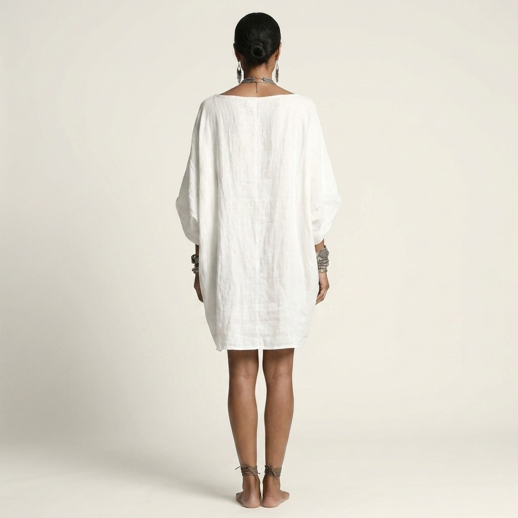 Glorielle | Vestido Corto Holgado con Mangas Murciélago y Bolsillos
