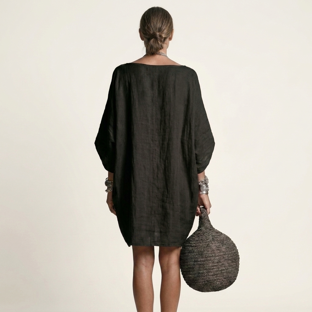 Glorielle | Vestido Corto Holgado con Mangas Murciélago y Bolsillos