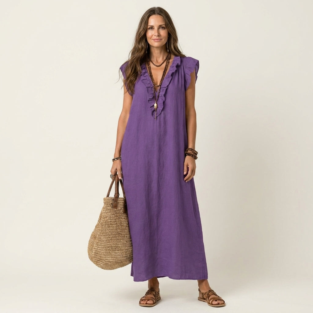 Josette | Vestido Maxi con Volantes y Escote en V, Fresco y Favorecedor