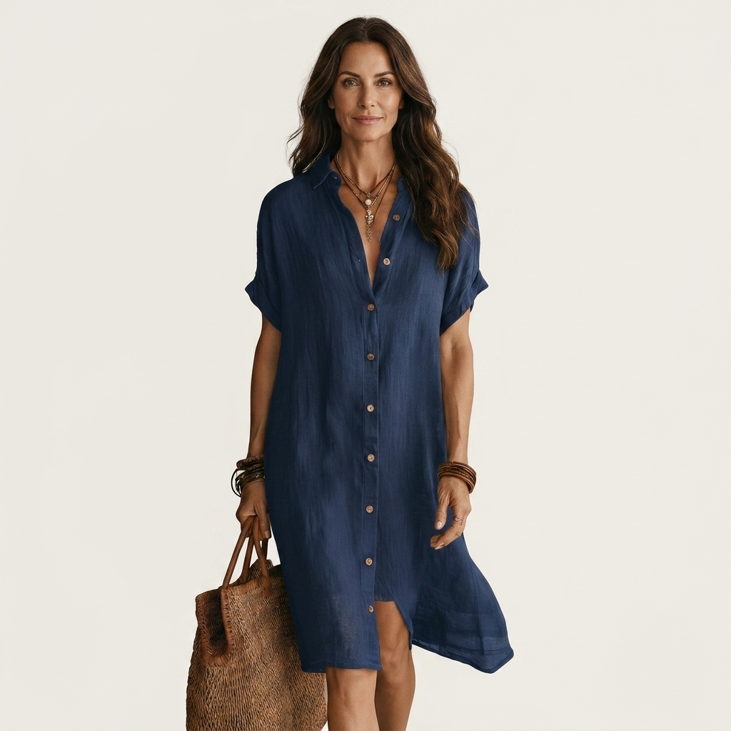 Nidalie | Vestido Camisero Midi con Puños Vueltos, Fresco y Casual