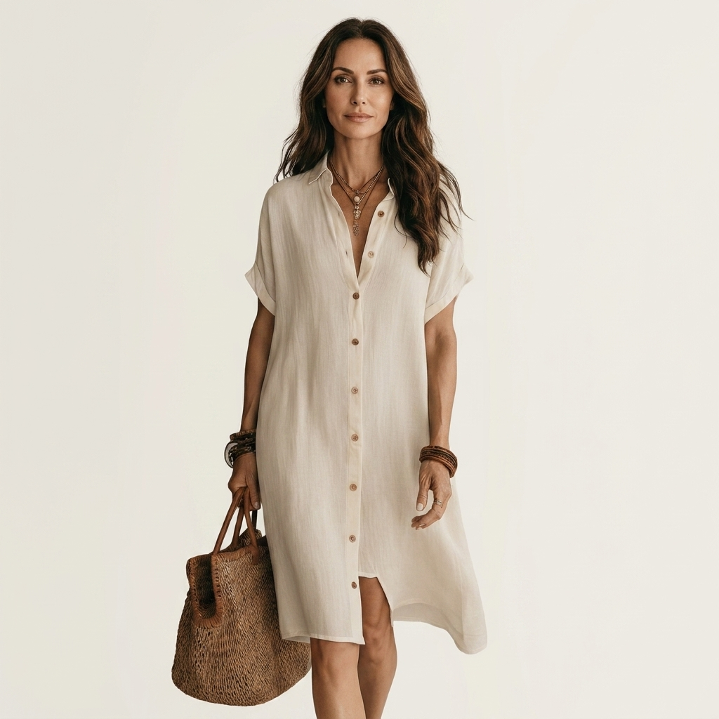 Nidalie | Vestido Camisero Midi con Puños Vueltos, Fresco y Casual