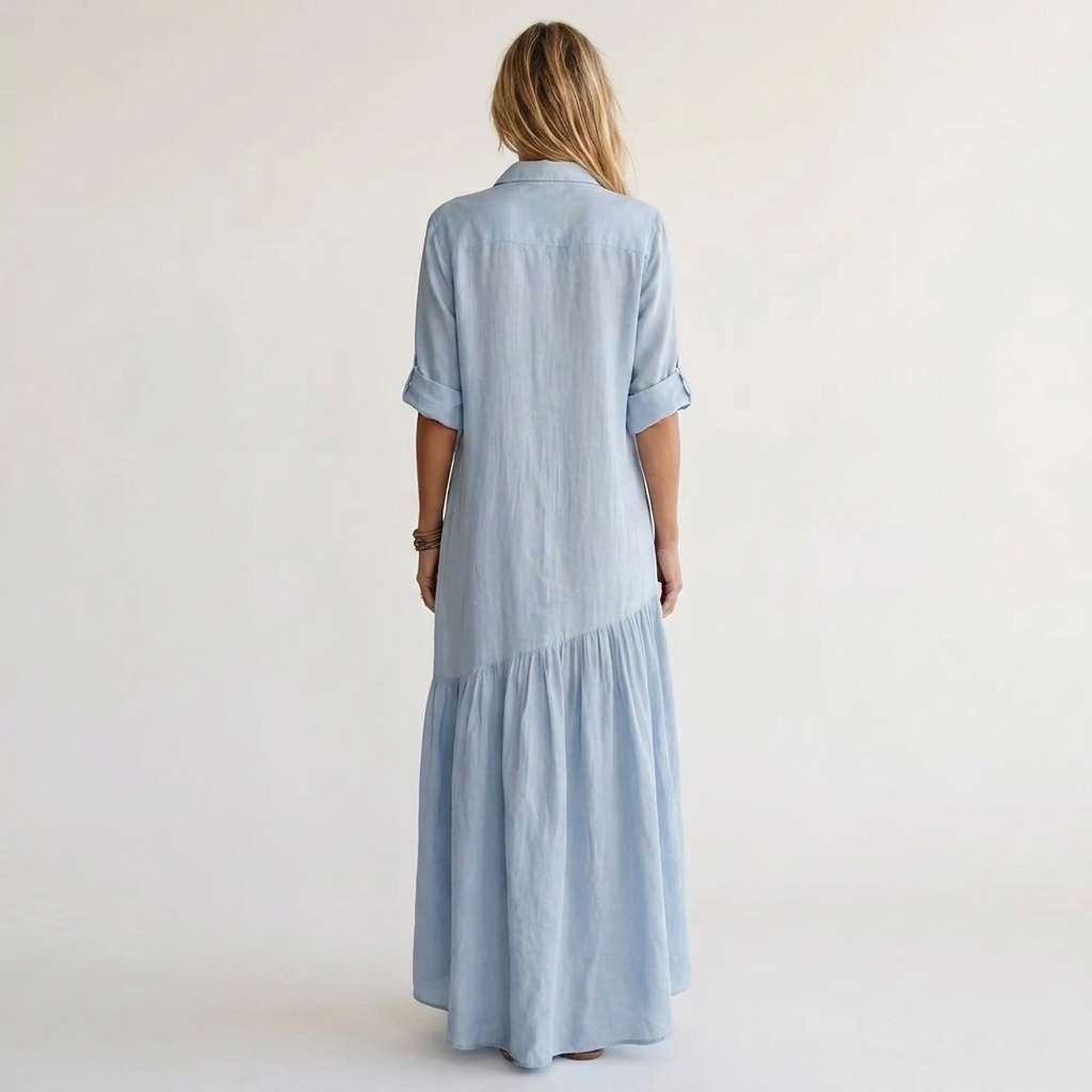 Romie | Vestido Camisero Maxi de Algodón y Lino, Versátil