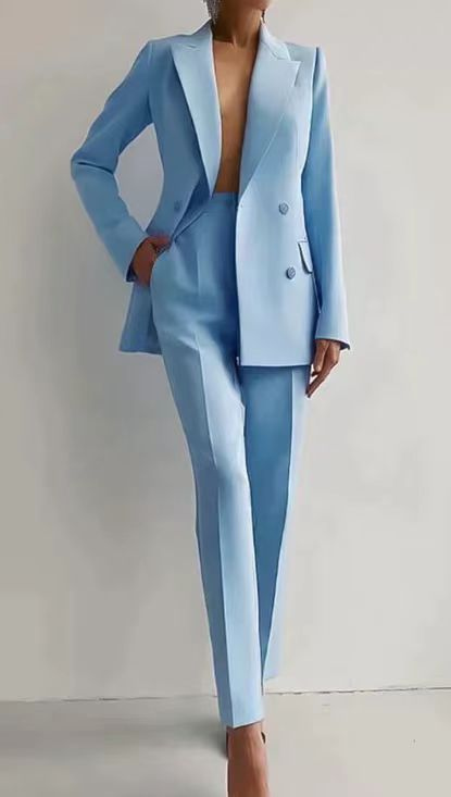 Ambre | Traje de Blazer Cruzada y Pantalón Pitillo, Elegante